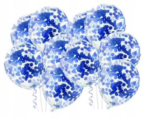 Balony duże przezroczyste niebieski konfetti 10szt