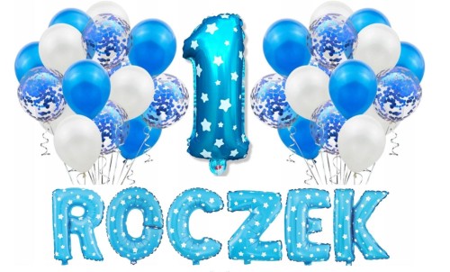ZESTAW BALONÓW 1 urodziny ROCZEK chłopczyk 35szt