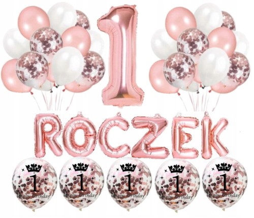 ZESTAW balonów na roczek rose gold 1 dziewczynka