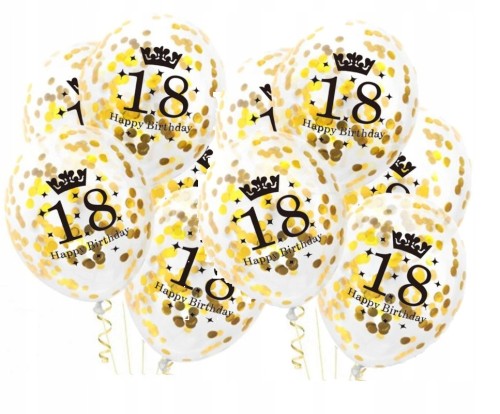 Duże balony z konfetti złote 18 urodziny 10sz 34cm