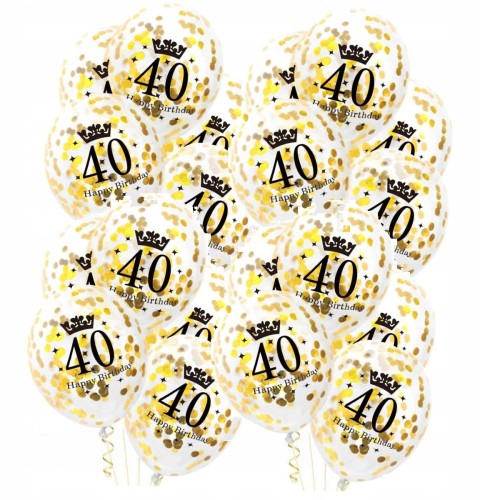 Duże balony z konfetti złote 40 urodziny 20sz 34cm