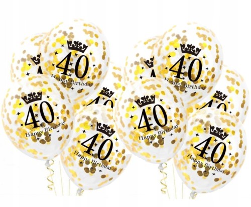 Duże balony z konfetti złote 40 urodziny 10sz 34cm