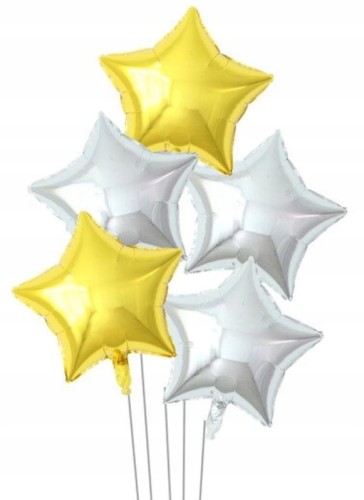 BALONY foliowe złote srebrne gwiazdy 45 cm 5 szt