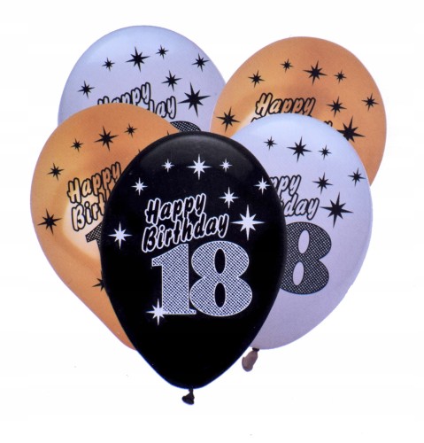 zestaw balony złote czarne białe urodziny 18
