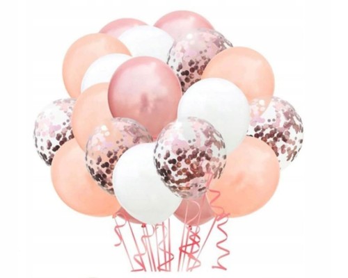 Zestaw duże balony z konfetti rose gold shiny 20sz