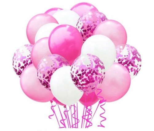 Zestaw duże balony z konfetti różowe shiny 20 szt