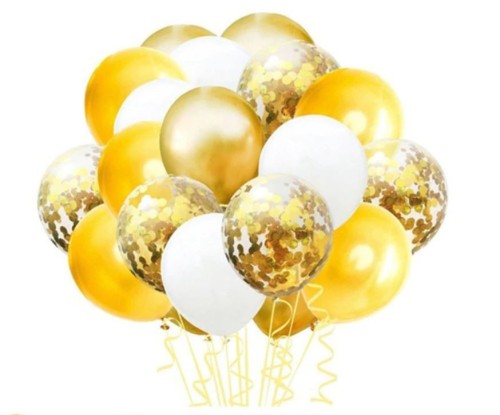 Zestaw duże balony z konfetti złote shiny 20 szt