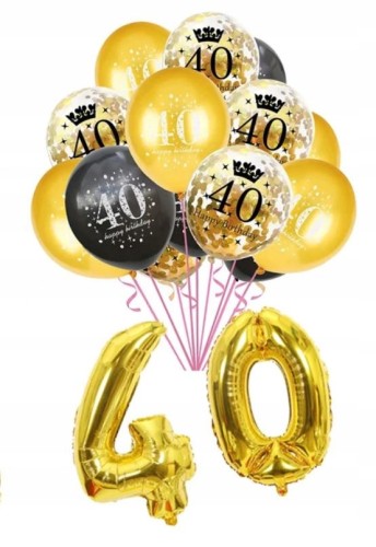 BALONY na 40 URODZINY czterdziestka złote czarne