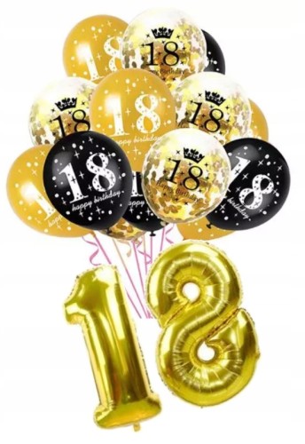 BALONY na 18 URODZINY osiemnastka złote czarne