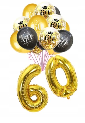 BALONY na 60 URODZINY sześćdziesiątka złote czarne