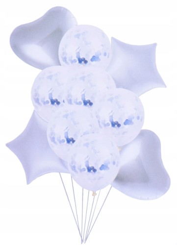 Duży zestaw balony z konfetti srebrne bukiet 10