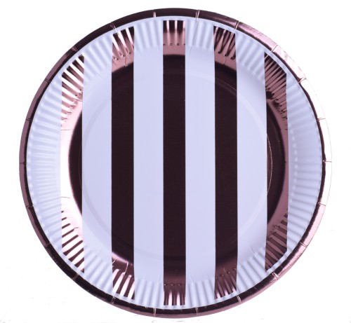 TALERZYKI papierowe paski rose gold 6 szt 18 cm
