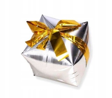 Balon foliowy PREZENT srebrny złota kokarda Święta