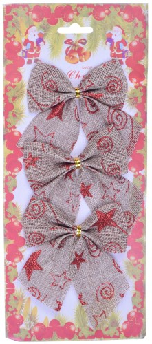 Kokarda świąteczna jutowa czerwony brokat 3 szt