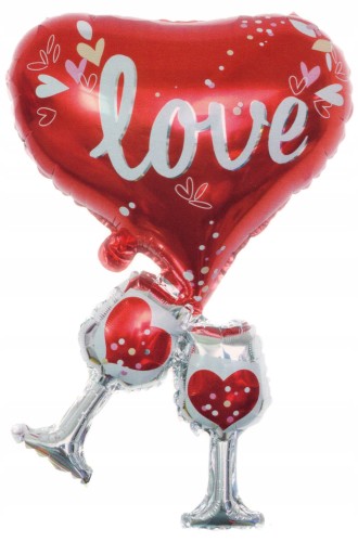 BALON foliowy serce kieliszki love you 70 cm czerw