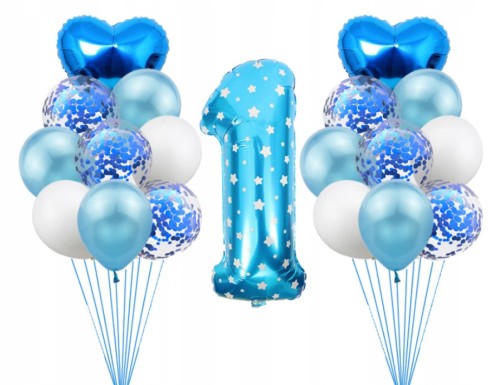 Balony z konfetti niebieskie roczek pierwsze 1