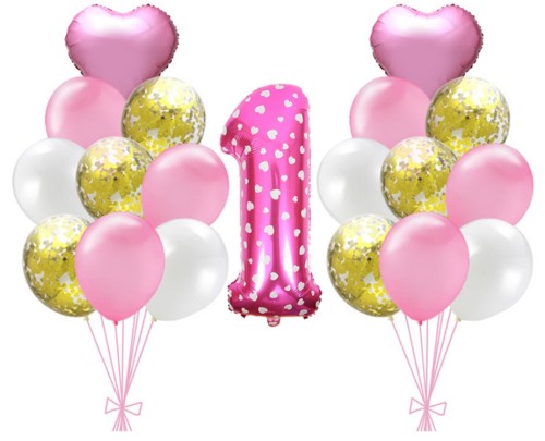 Balony z konfetti różowe roczek pierwsze 1 urodzin