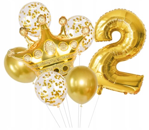Balony z konfetti złote korona drugie 2 urodziny