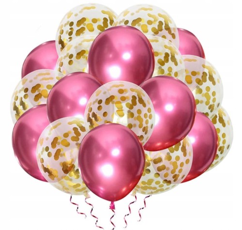 BALONY chrom shiny 12" różowe 20 szt konfetti