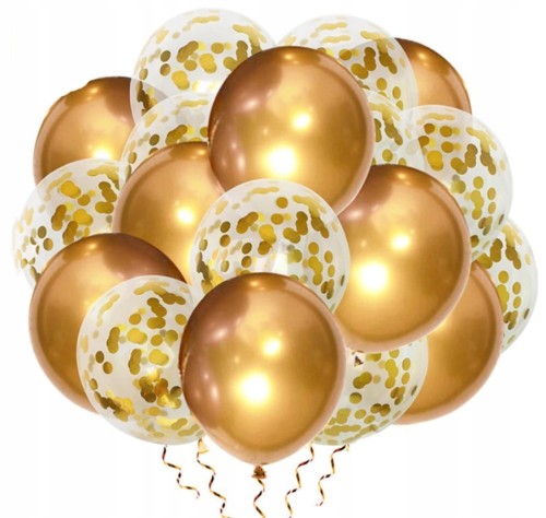 BALONY chrom shiny 12" ZŁOTE 20 szt konfetti