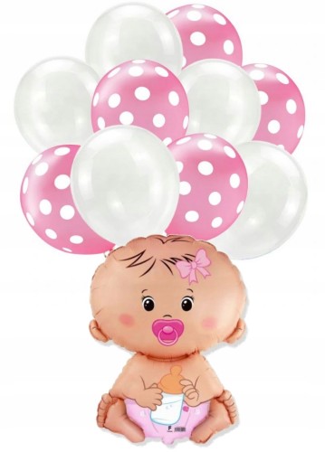 Zestaw balony baby shower 11szt różowe dziewczynka