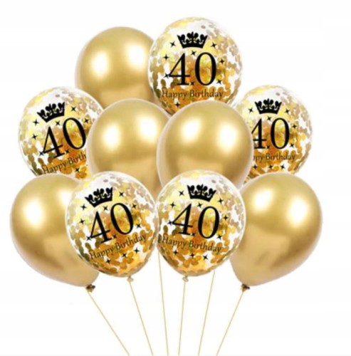 Duże balony z konfetti złote 40 chrom 10 szt 34cm
