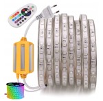 TAŚMA LED RGB 230 V ZESTAW 20 m  WODOODPORNA PILOT