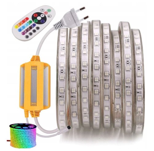 TAŚMA LED RGB 230 V ZESTAW 20 m  WODOODPORNA PILOT