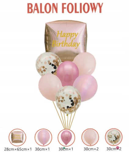 ZESTAW różowych balonów konfetti urodziny prezent