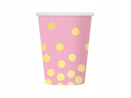 Kubeczki papierowe groszki Złote różowe 6 szt