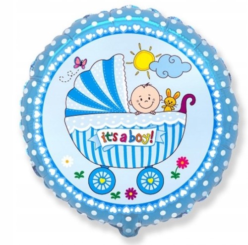 Balon foliowy Wózek dla chłopca niebieski 46 cm