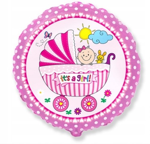 Balon foliowy Wózek dla dziewczynki różowy 46 cm