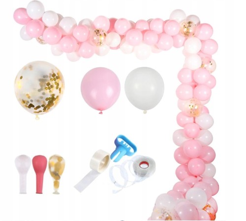 zestaw Girlanda balonowa różowa konfetti złote