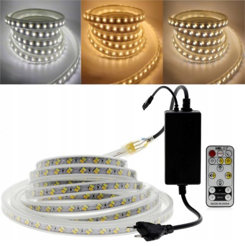 TAŚMA 120 LED 230V ZESTAW 2M pilot CIEPŁY zimny