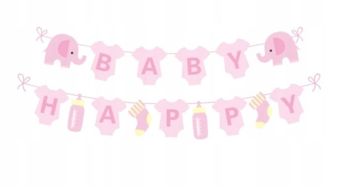Baner Girlanda różowa baby shower HAPPY GIRL 3m