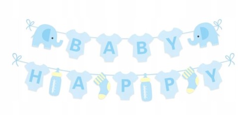 Baner Girlanda niebieski baby shower HAPPY boy 3m