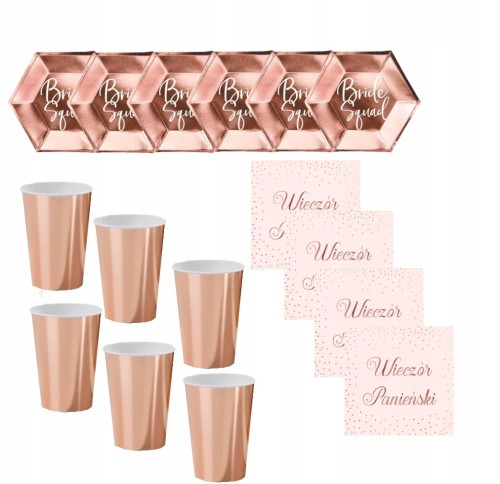 ZESTAW WIECZÓR PANIEŃSKI ROSE GOLD kubki talerze