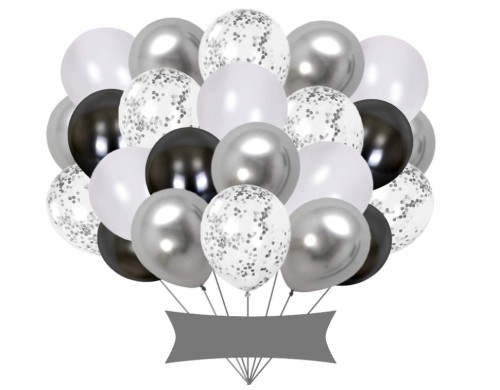 Zestaw balonów urodzinowych konfetti czarne białe