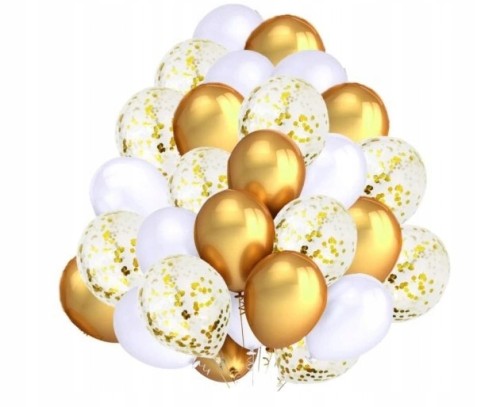 Zestaw balonów konfetti złote białe ślub wesele 30