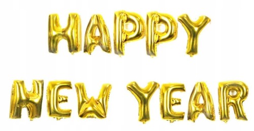 BALONY sylwester HAPPY NEW YEAR napis złoty 70 cm