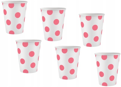 Kubki papierowe 6 szt urodziny różowe groszki