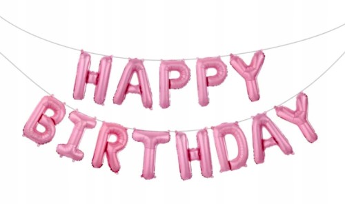 BALONY foliowe NAPIS HAPPY BIRTHDAY różowe LITERY