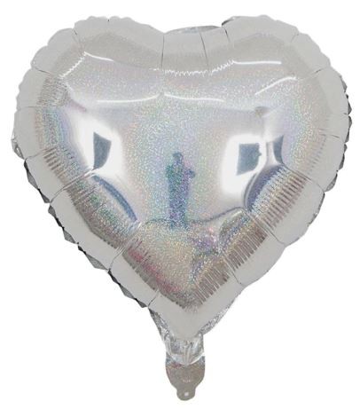 BALON foliowy SERCE srebrne holograficzne 45 cm