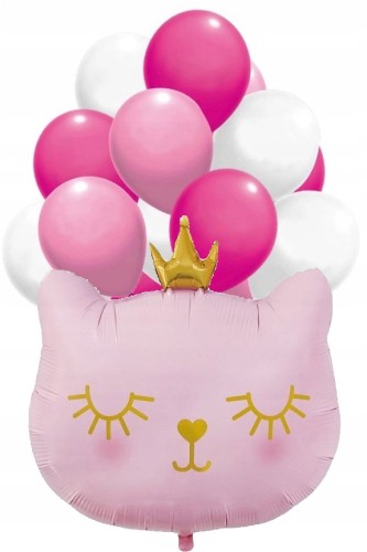 Zestaw balonów różowe białe kot kotek urodziny
