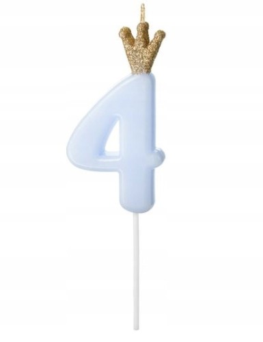Świeczka niebieska cyfra 4 cztery urodziny korona