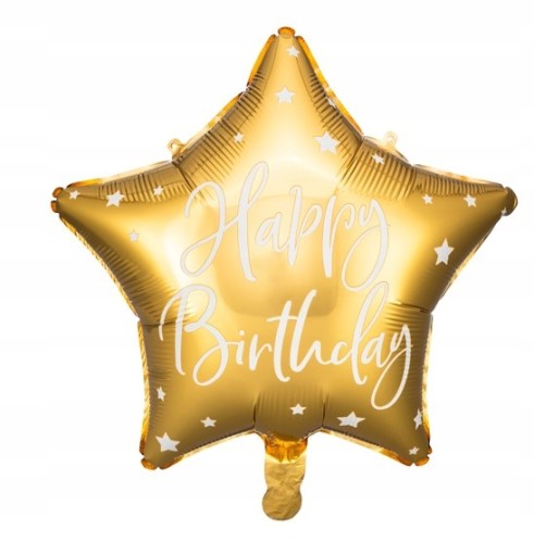 Balon foliowy złoty gwiazda urodziny 40 cm happy