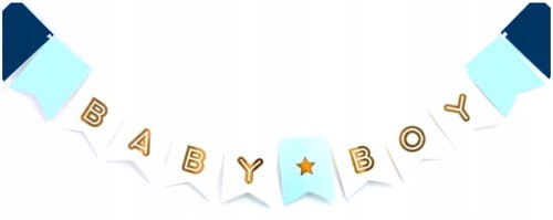 Baner girlanda niebieska złota BABY SHOWER dekor