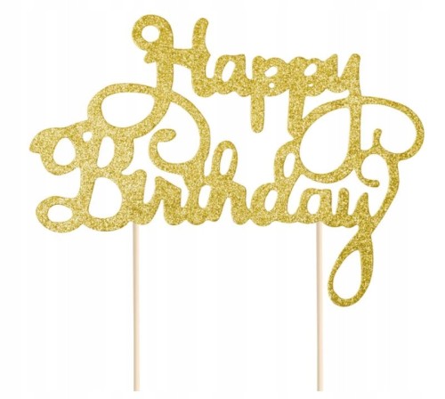 Topper toper na tort urodziny złoty brokatowy