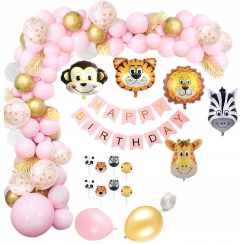 Zestaw urodzinowy balonów girlanda zoo zwierzątka