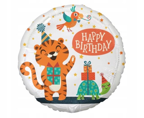 Okrągły balon foliowy tygrys urodziny prezent hel